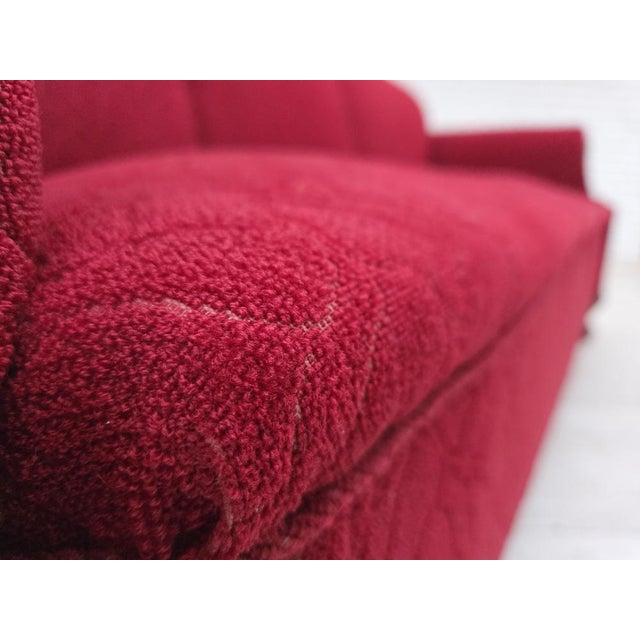 Danish 3-Seater Sofa in Red and Light Grey Wool and Oak, 1950s For Sale - Image 6 of 18