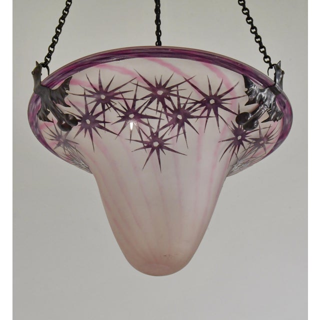 1920s French Art Deco Pendant Light by Le Verre Francais Schneider - 1925 Cameo Chandelier France For Sale - Image 5 of 12