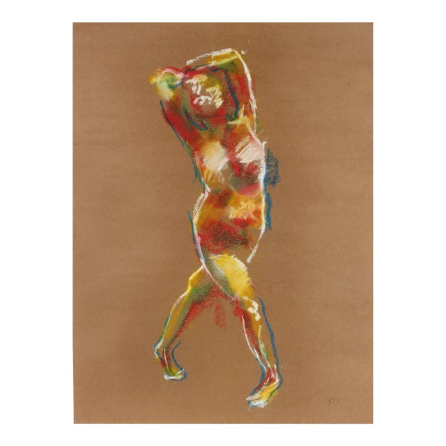 Colorful Abstracted Nude Figure 1970's Pastel For Sale