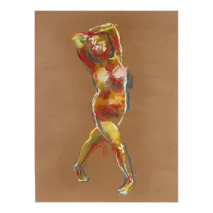 Colorful Abstracted Nude Figure 1970's Pastel