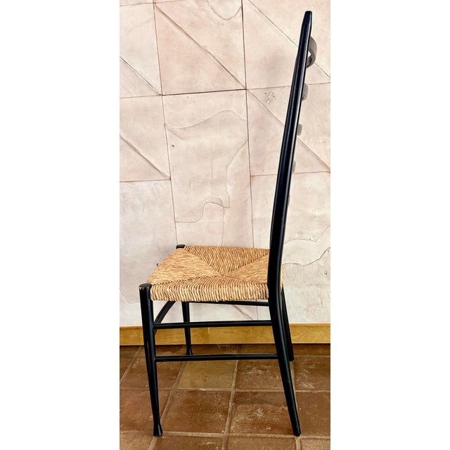 Mid 20th Century Mid-Century Modern Italian High-Back Black Side, Office Chair With a Rush Seat in the Iconic Style of Italian Designer Gio Ponti For Sale - Image 5 of 12