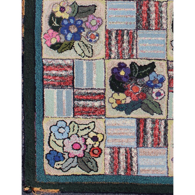 American Checkerboard Vintage American Hooked Rug With Geometric and Floral Designs 3'1"x4'8" For Sale - Image 3 of 7