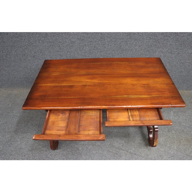 Spanish Colonial Revival Style Mahogany Desk With Iron Stretcher For Sale - Image 10 of 13