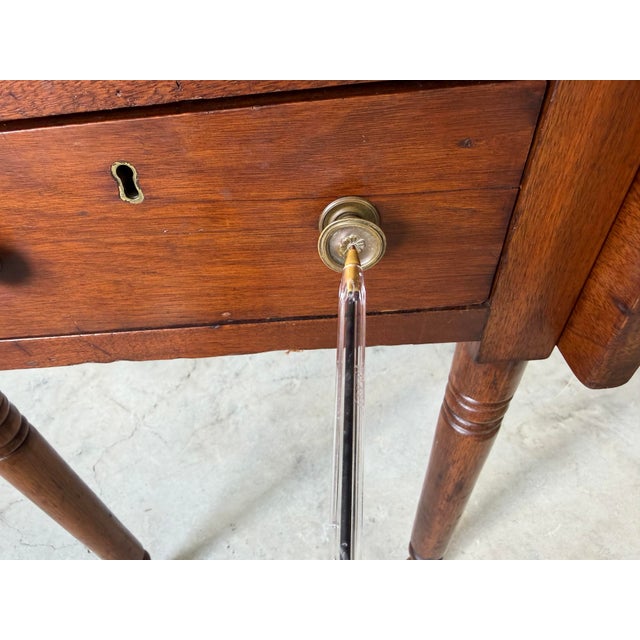 Antique Walnut Drop-Leaf Side Table With Two Drawers & Turned Legs/ Sold For Sale - Image 9 of 12