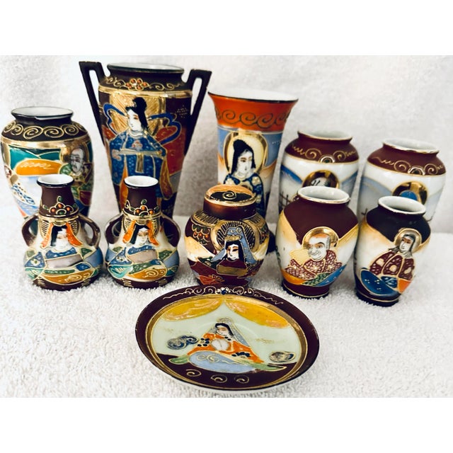 Gold Vintage Mini Japanese Vases Hand-Painted 24k Gold Detail - a Set of 11 For Sale - Image 8 of 8