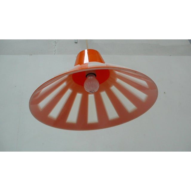 Mid-Century Modern Mid-Century Modern Space Age UFO Pendant Lamp in Orange & White, 1970s For Sale - Image 3 of 5