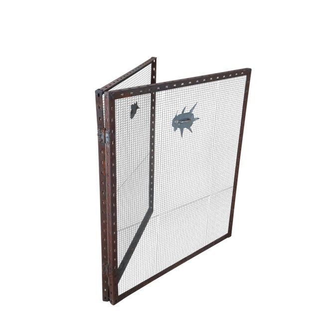 Rustic Large Vintage Handmade Iron & Mesh Rustic Folding Fire Screen For Sale - Image 3 of 12