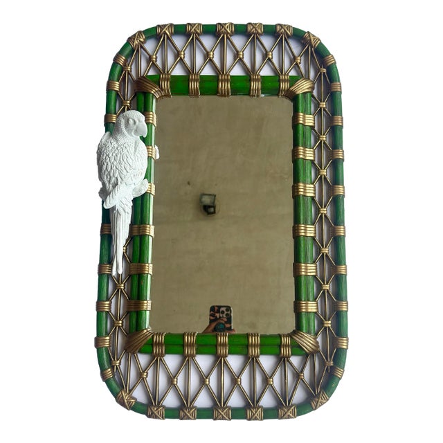 1981 Burwood Faux Bamboo Trellis Wall Mirror, Newly Painted For Sale