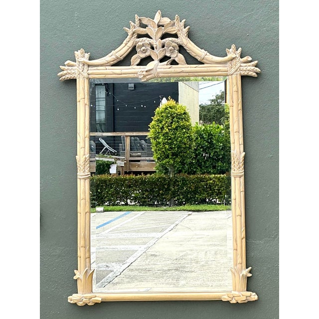 Carolina Mirror Company Vintage Faux Bamboo Floral Mirror For Sale - Image 4 of 12