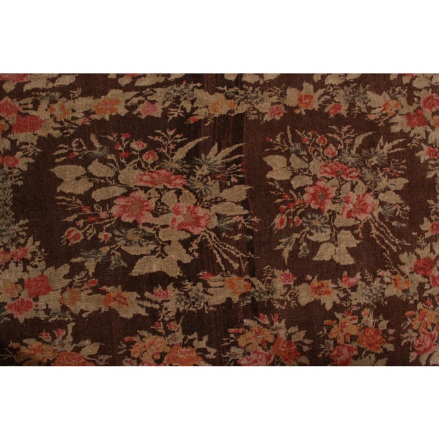 1950s 1950s Hand-Knotted Mid-Century Vintage Bessarabian Rug in Brown and Green Floral Pattern For Sale - Image 5 of 6