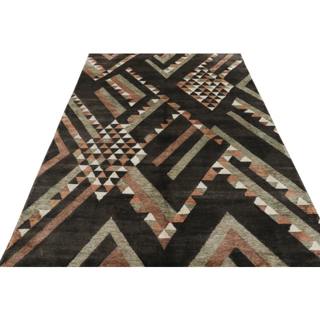 Mid-Century Modern Rug & Kilim’s Scandinavian Style Rug in Brown Geometric Pattern For Sale - Image 3 of 8