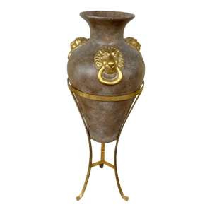 Vintage Floor Amphora Urn With Lionhead Ring Handles
