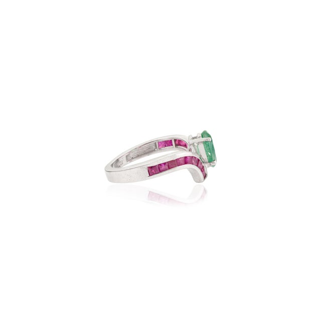 Not Yet Made - Made To Order Modern 2.55 CTW Emerald & Ruby Inlay Crossover Ring in 925 Sterling Silver - Size 7 For Sale - Image 5 of 11