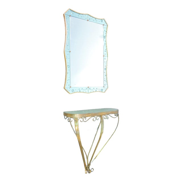 Console Table with Mirror from Cristal Art, 1950s, Set of 2 For Sale