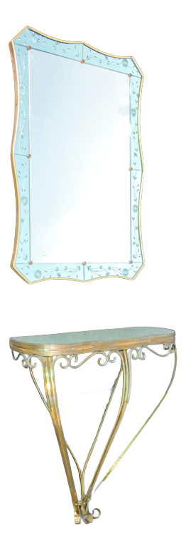 Console Table with Mirror from Cristal Art, 1950s, Set of 2