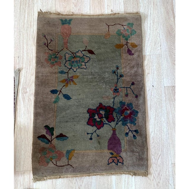 Art Deco 1920s, Handmade Antique Art Deco Chinese Rug 2.1' X 3.2' For Sale - Image 3 of 5