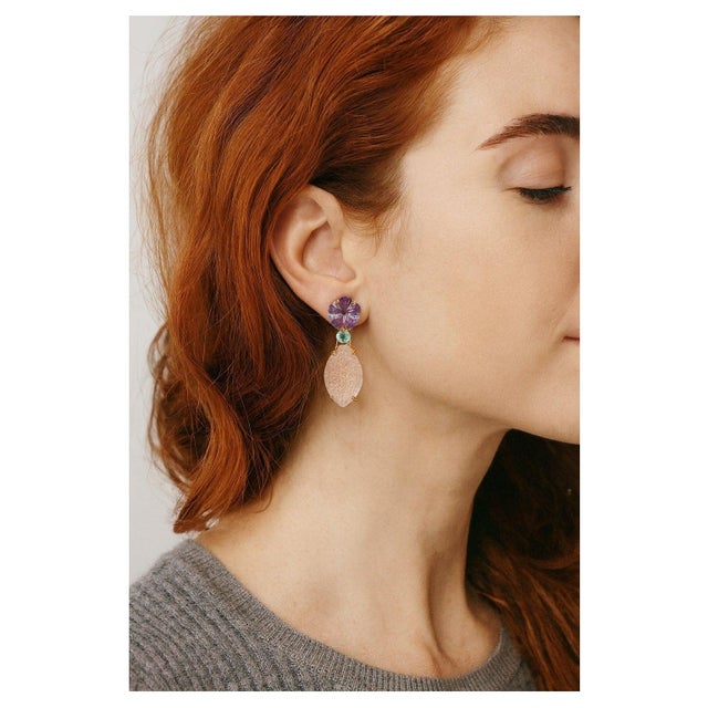 Bochic "Capri" Vintage Amethyst & Pink Topaz Pastel Earrings Set 18K Gold & Silver For Sale - Image 10 of 18