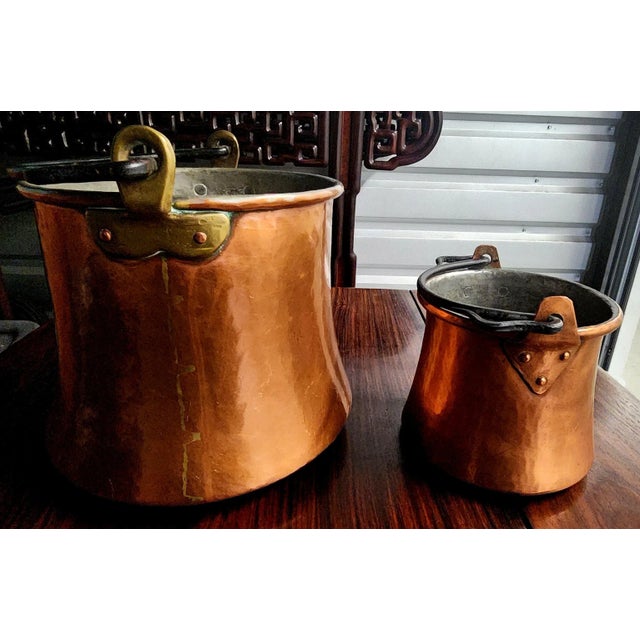 Metal Beautiful Vintage Swiss Copper Pails With Iron Handles - Pair For Sale - Image 7 of 9