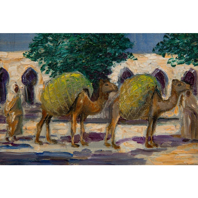 Blue American Impressionist Painting of Camel at Souq Al Jum’aa by Albert Graves For Sale - Image 8 of 18