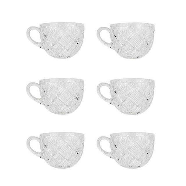 Clear Etched Glass Eggnog or Punch Glasses With Wheat Diamond Motif - Set of 6 For Sale In Oklahoma City - Image 6 of 6