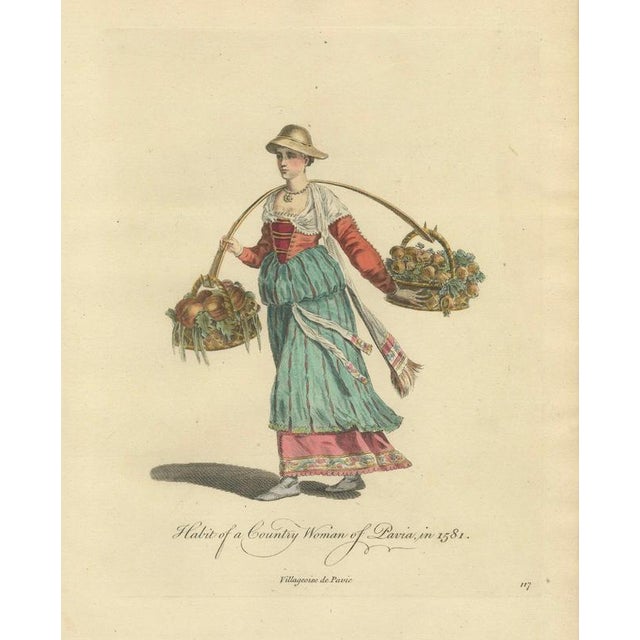 European School, Italian Country Woman Costume Pavia Peasant Dress, 1749, Paper Engraving For Sale - Image 9 of 9
