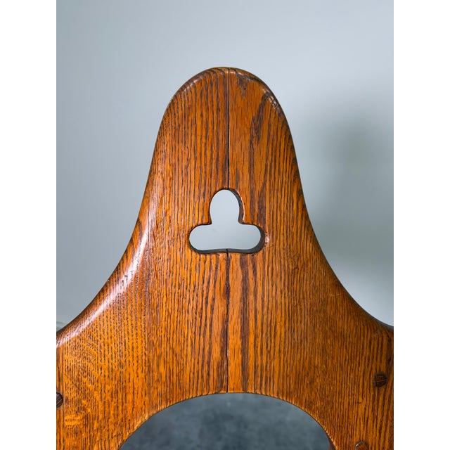 Brown Early 20th Century Brutalist Oak Arts and Crafts Antique Hall Chair in Manner of Charles Limbert For Sale - Image 8 of 11