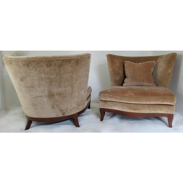 2000 - 2009 C2000 Donghia "Geneva" Collection Walnut Framed Club Chairs With Donghia Linen Velvet Textile -Pair For Sale - Image 5 of 16