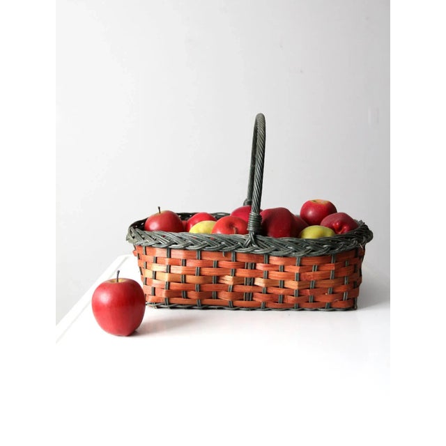 Vintage Red & Green Wicker Basket For Sale - Image 4 of 12