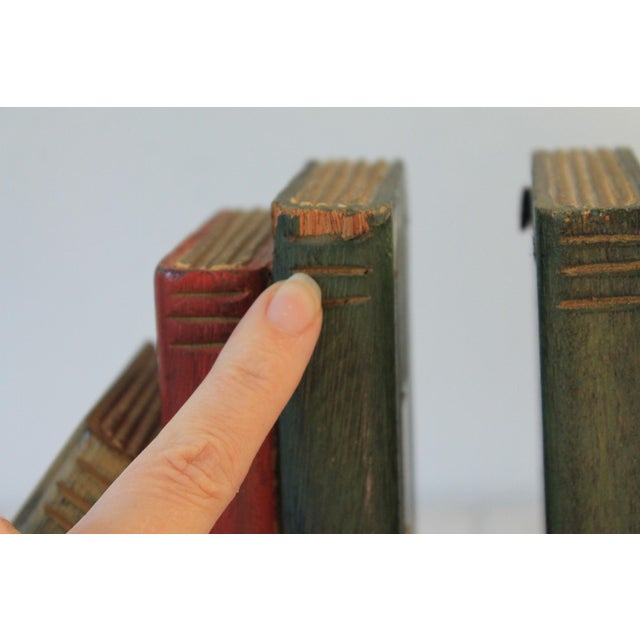 Mid 20th Century Vintage Carved Wood Faux Book Bookends For Sale - Image 5 of 10