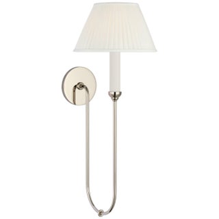 Amber Lewis for Visual Comfort Signature Ingela 24" Single Sconce in Polished Nickel with Silk Pleat Shade For Sale