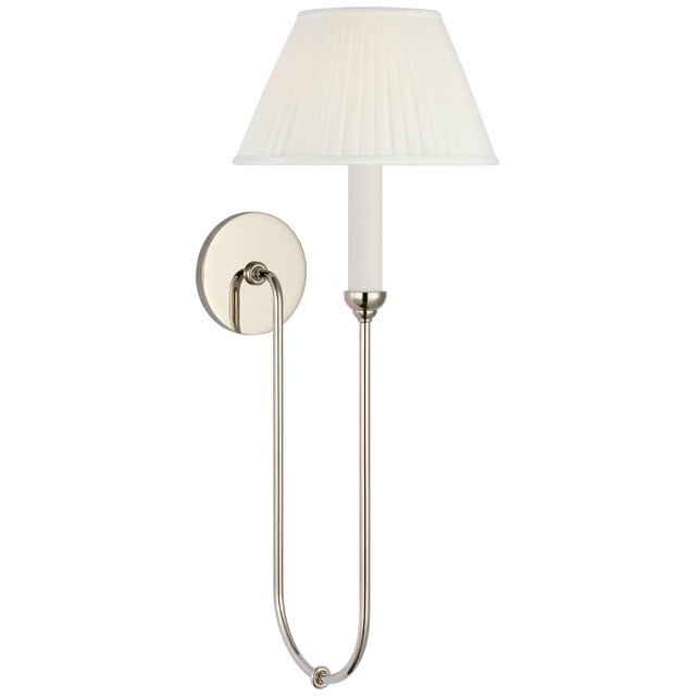 Amber Lewis for Visual Comfort Signature Ingela 24" Single Sconce in Polished Nickel with Silk Pleat Shade For Sale