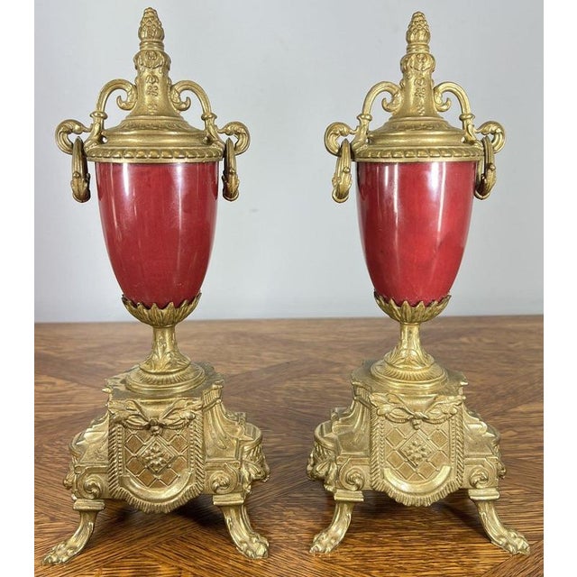 Lancini Imperial Ormolu Porcelain Gilt Brass Mantle Clock Garniture, Set of 3 For Sale - Image 16 of 17