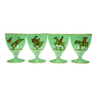 Mid 20th Century Set X 4 Fox-Hunt Sherry Glasses Hand-Painted by Frank Vosmansky For Sale