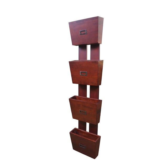 Traditional Vintage Oak 4 Tier Stacking Magazine Office Document File Holder Rack 46" For Sale - Image 3 of 13