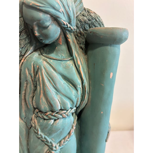 Traditional Vintage Terracotta Angel Candle Holder Sculpture With Verdigris Patina For Sale - Image 3 of 15