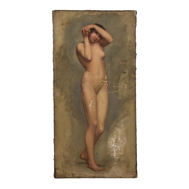 French 19th Century Nude Oil Painting on Canvas For Sale