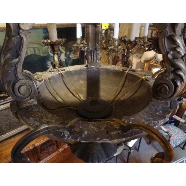 French Iron and Carved Wood Chandelier For Sale - Image 4 of 11