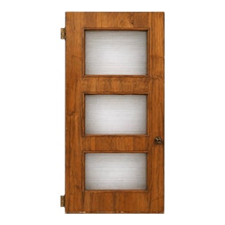 Mid-Century Paneled Wood Interior Door With Reeded Glass Inserts & Original Hardware For Sale