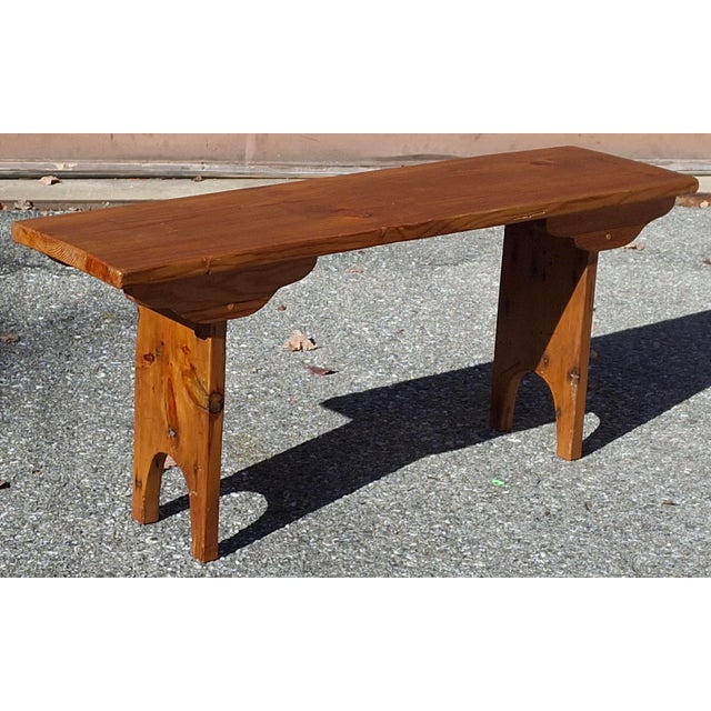 Mid 20th Century Mid 20th Century Early American Style Varnished Pine Bench For Sale - Image 5 of 10