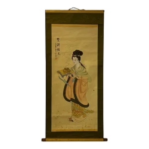 Chinese Color Ink Tong Style Lady Portrait Scroll Painting Wall Art