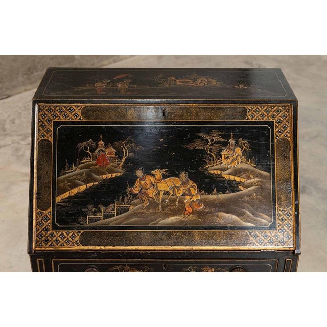 English Mahogany Chinoiserie Bureau Writing Desk, 1880s For Sale - Image 11 of 18