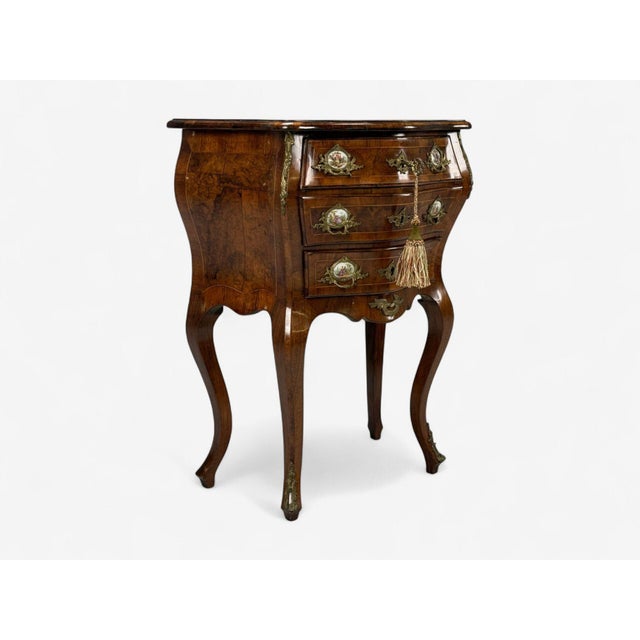 19th Century Louis XV Style, Small Bombay Chest, Walnut, Porcelain, Bronze, Austria, 19th C. For Sale - Image 5 of 15