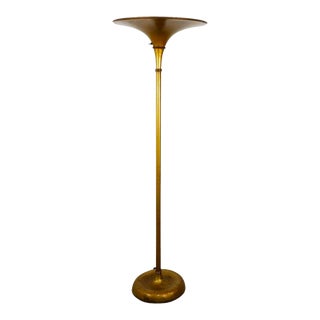 Art Deco Gold-Tone Aluminum Torchiere Floor Lamp, 1940 For Sale