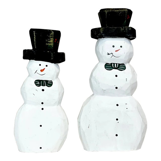 1980s Vintage Boho Chic Christmas Snowmen - a Pair. For Sale