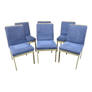 Mid Century Blue & Brass Side Chairs For Sale