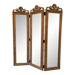 French-Style Mirrored Three-Panel Gilded Folding Screen