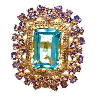 Bochic "Orient" Vintage Tanzanite, Topaz & Diamond Ring Set In 18K & Silver For Sale