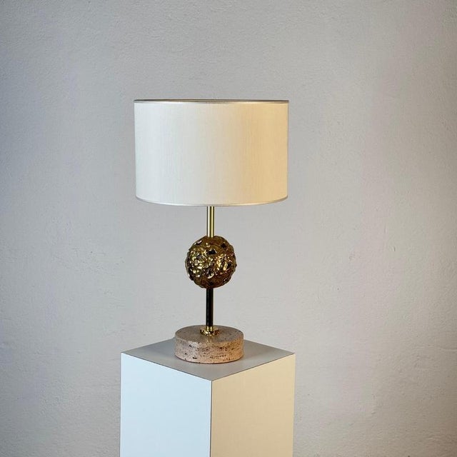 Esperia Sculptural Travertine Table Lamp attributed to Angelo Brotto for Esperia, Italy, 1970s For Sale - Image 4 of 16