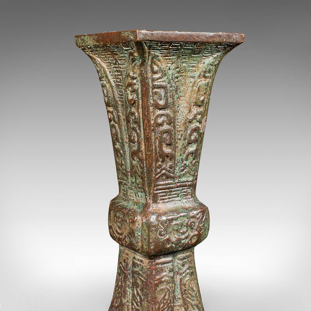 Antique Gu Ritual Vessel, Oriental, Bronze, Ceremonial, Posy Vase, Victorian For Sale - Image 9 of 10