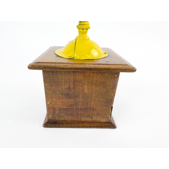 Brown Antique Peugeot Frères Wooden Coffee Grinder With Yellow Handle – Early 20th Century For Sale - Image 8 of 12